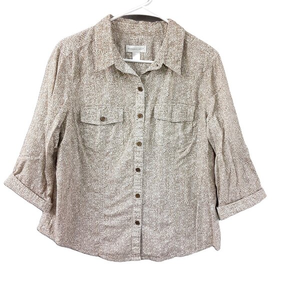 Christopher & Banks Womans Button Down Size Large Roll Tab Sleeve, Pockets - Picture 1 of 8